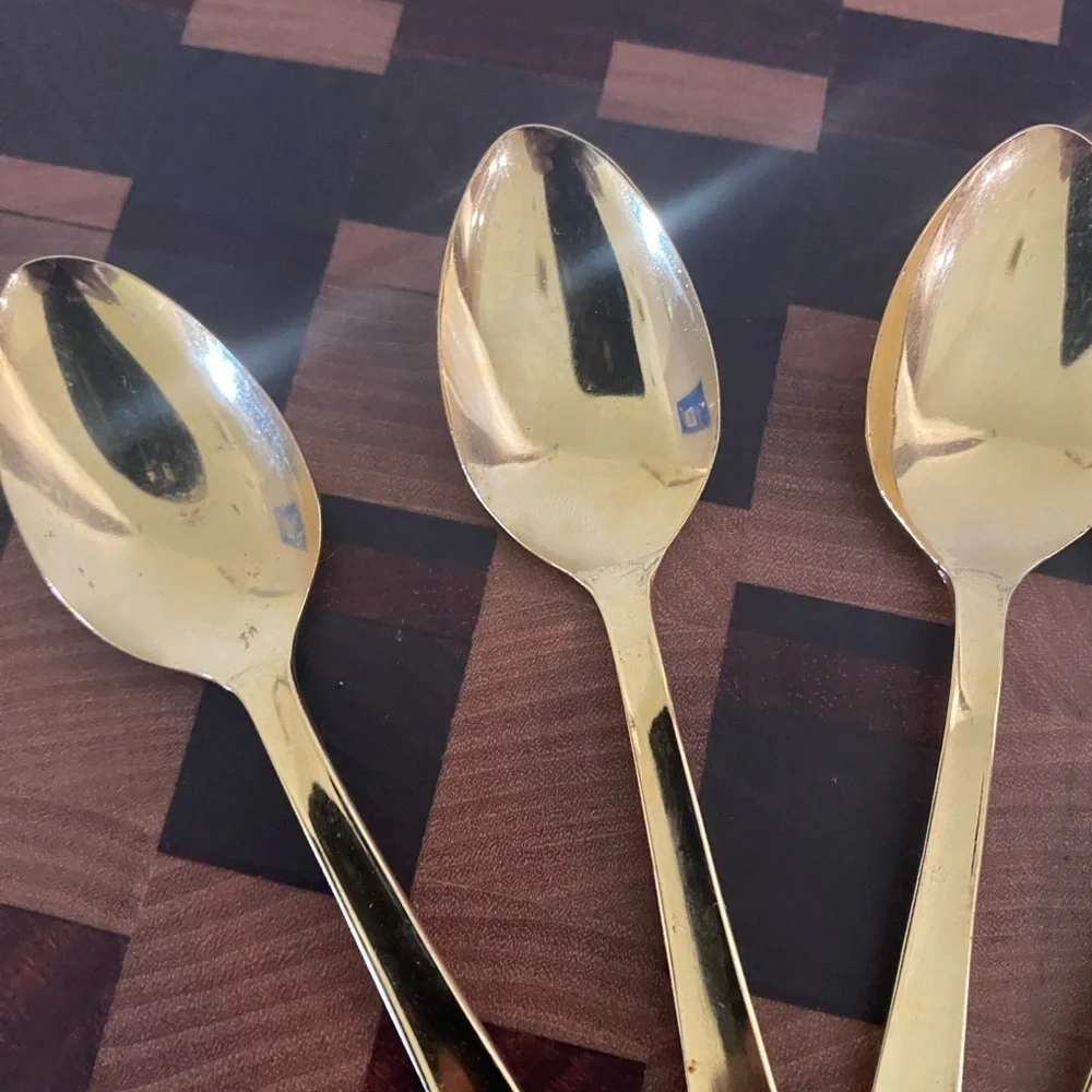 H1 MCM Gold Flower Garden Gold Electroplated Stainless Steel (6) 4.5” Spoons
